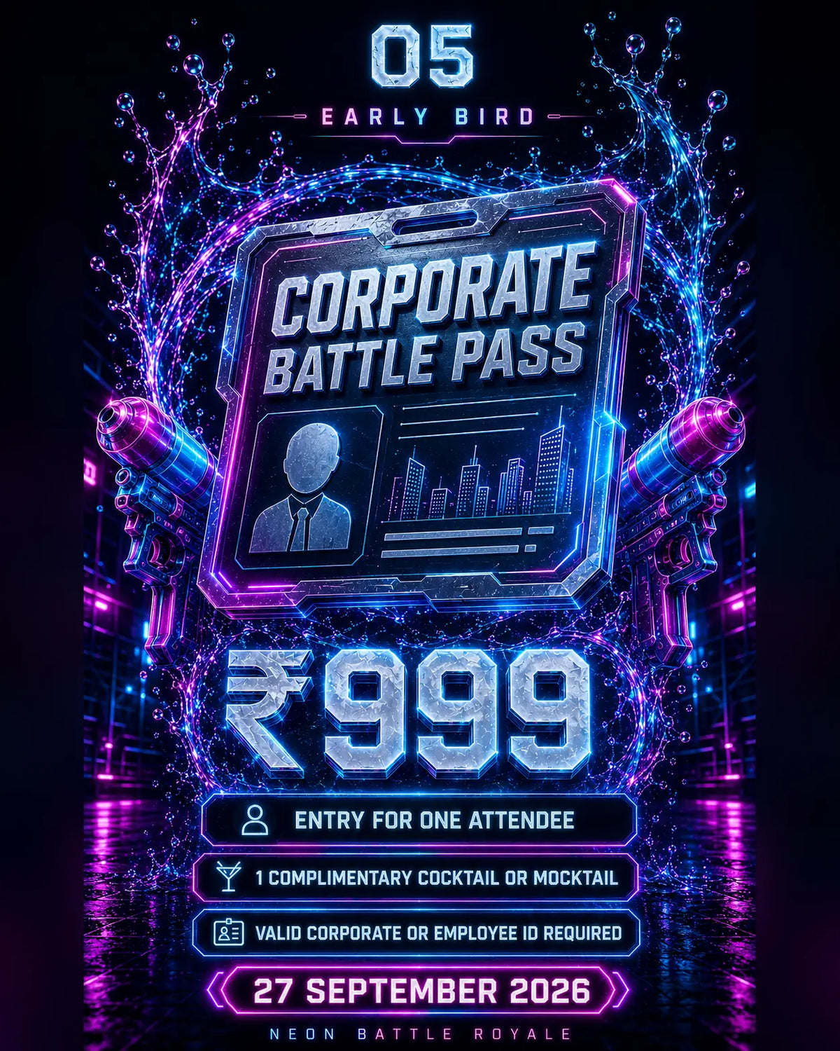 Neon Battle Royale Corporate Battle Pass Early Bird ₹999 – 27 September 2026