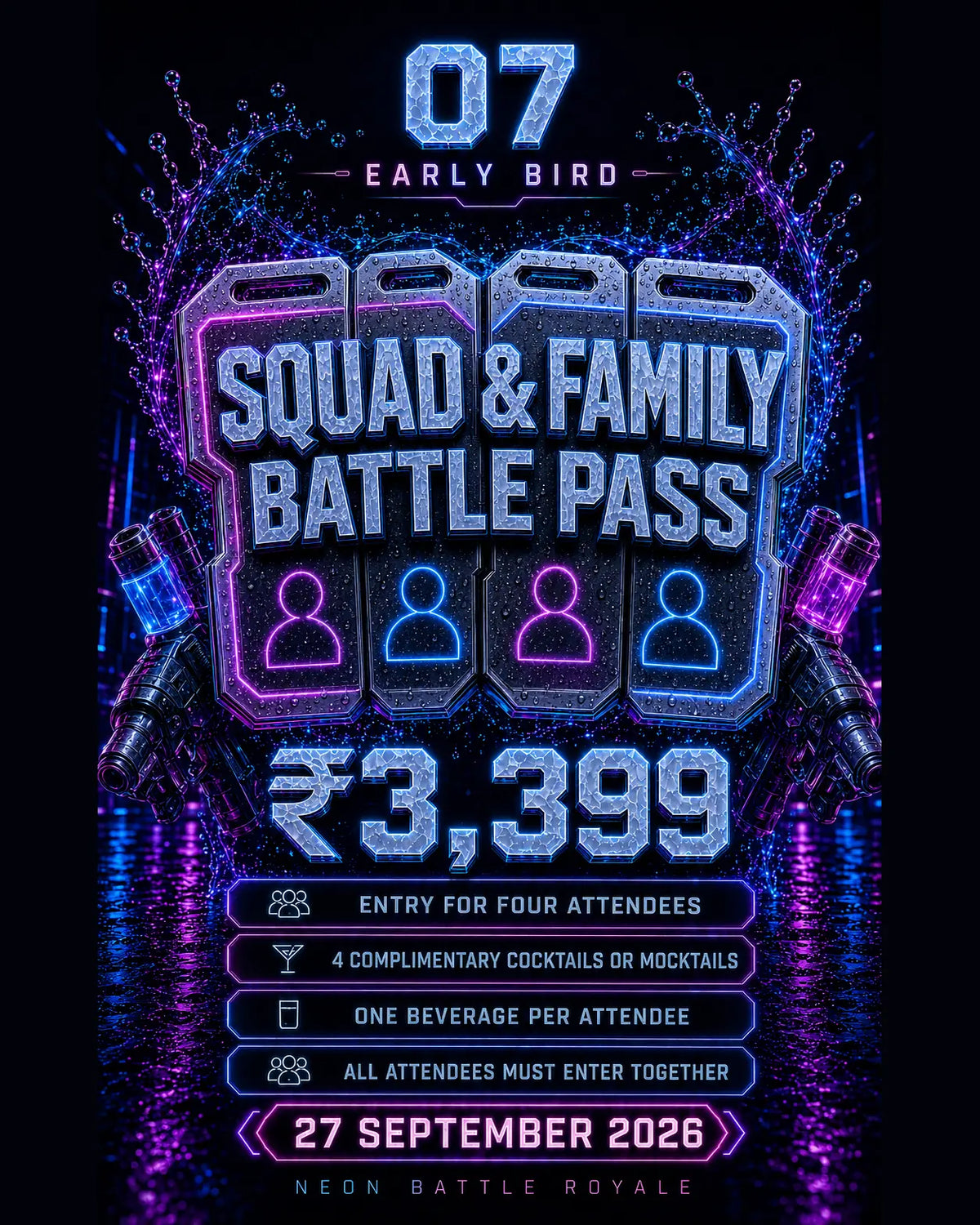 Neon Battle Royale Squad and Family Battle Pass Early Bird ₹3,399 – 27 September 2026